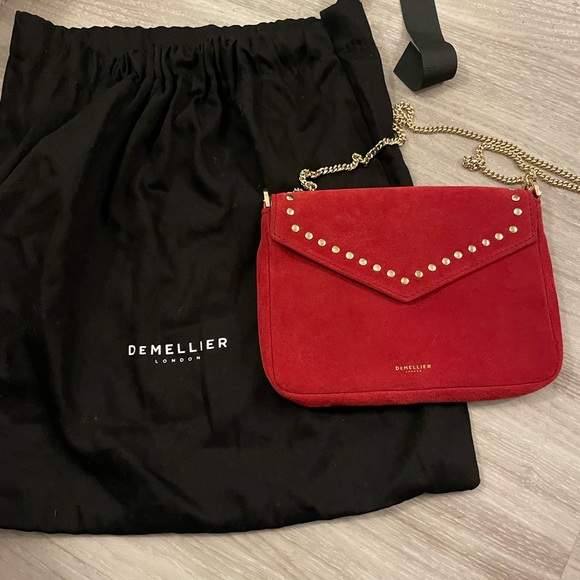 DeMellier Handbags - NWOT Demellier London red suede purse with gold chain